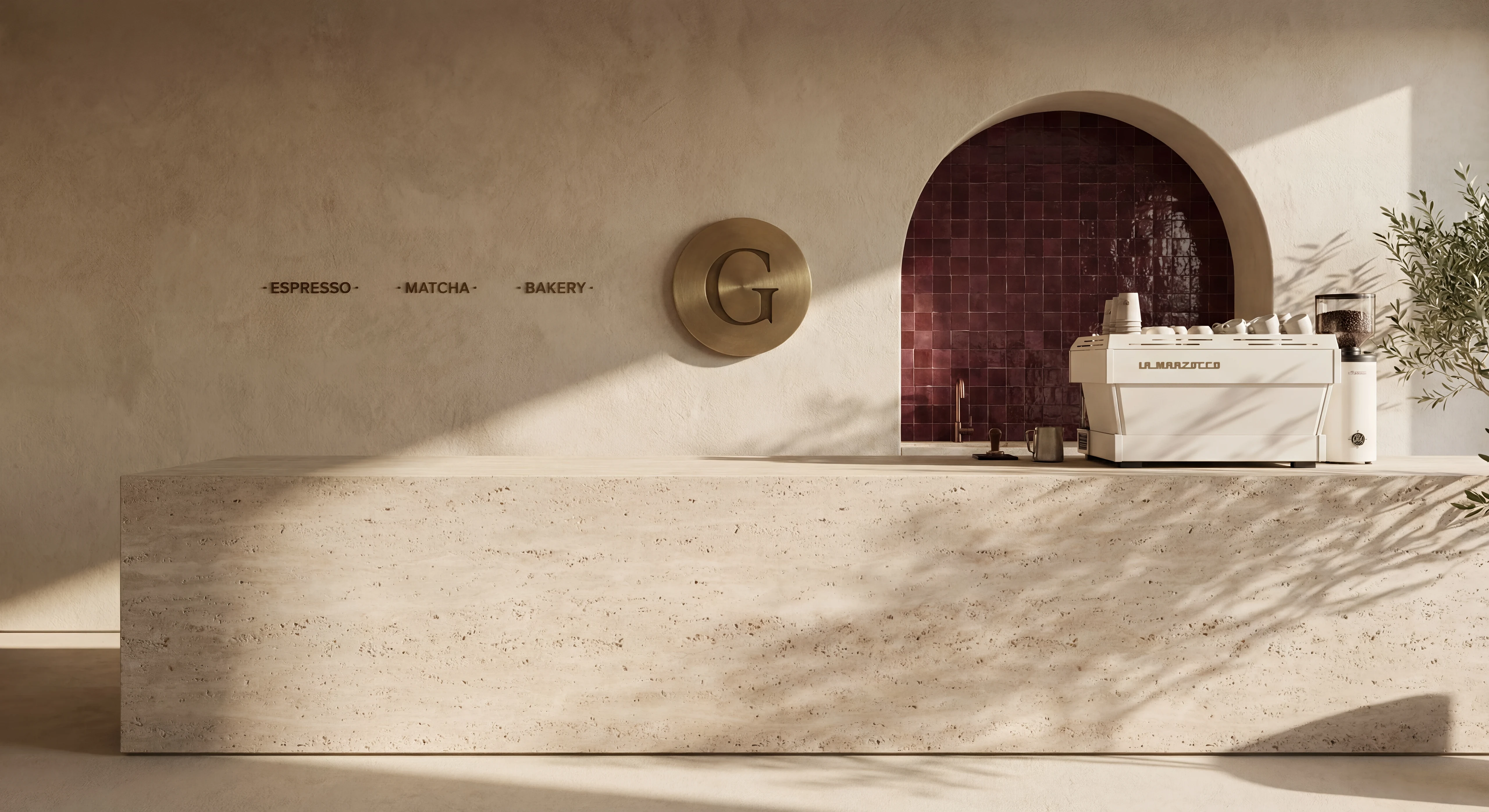 The travertine bar at Granolita — Santa Catalina, Palma